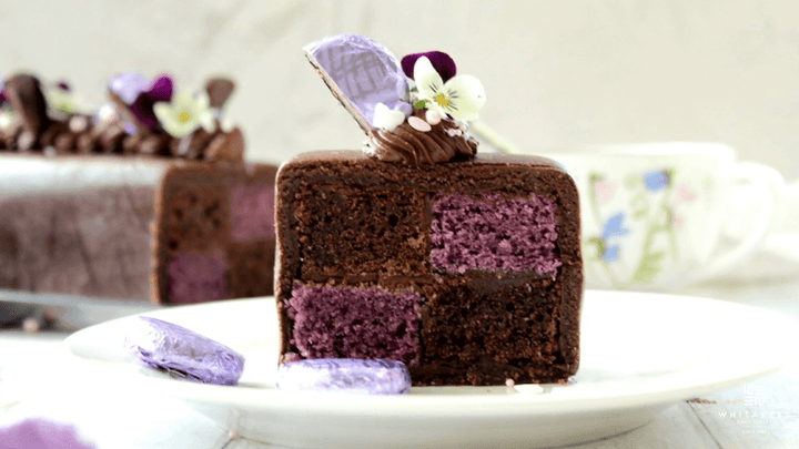 Violet and Chocolate Gluten-Free Vegan Battenberg Cake Recipe