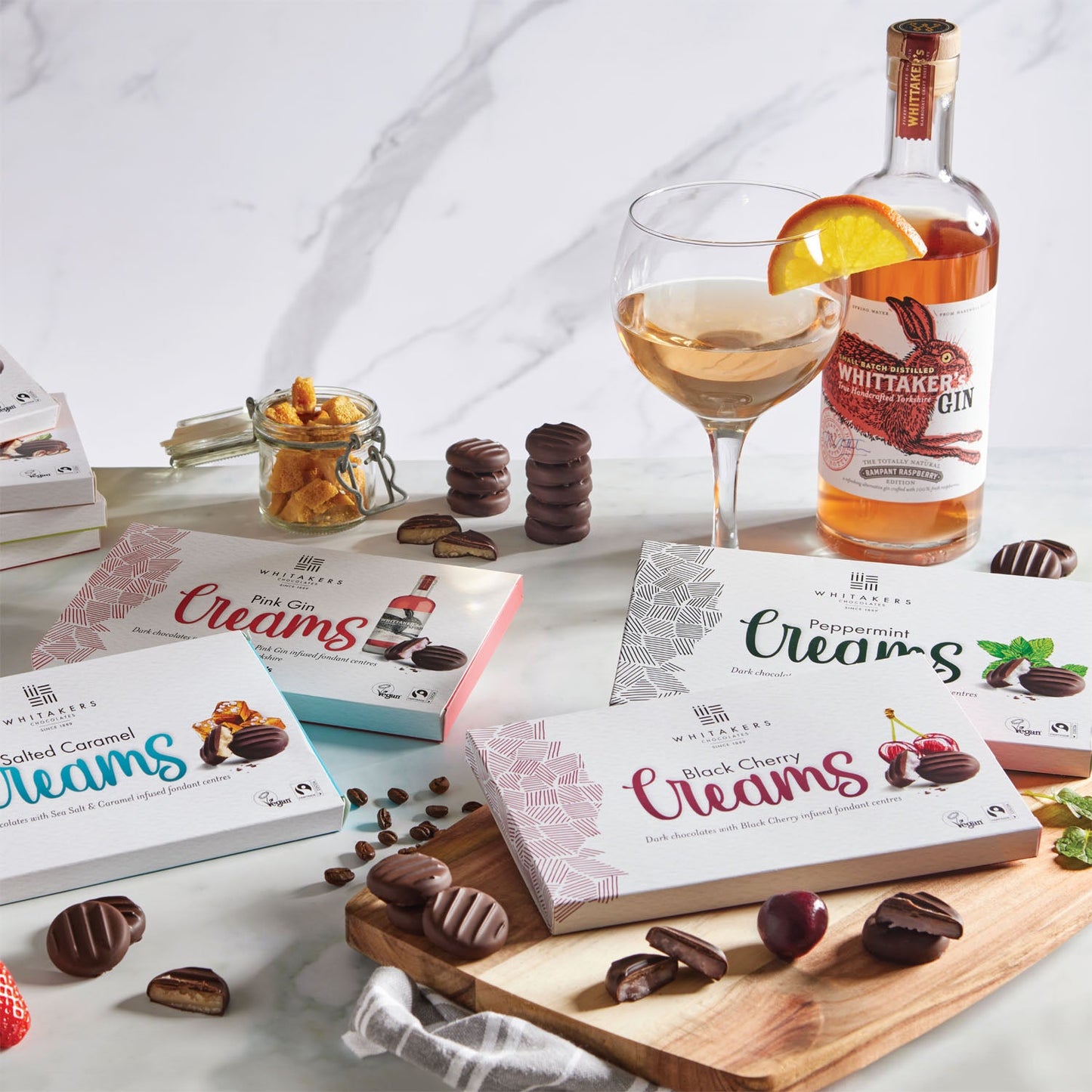 dark chocolate pink gin cream 150g box