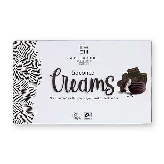 Box of Whitaker's Liquorice Creams on a white background