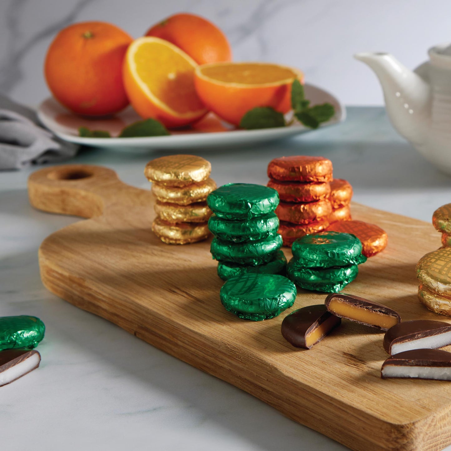 green foiled dark chocolate mint cream bulk 1kg tubs