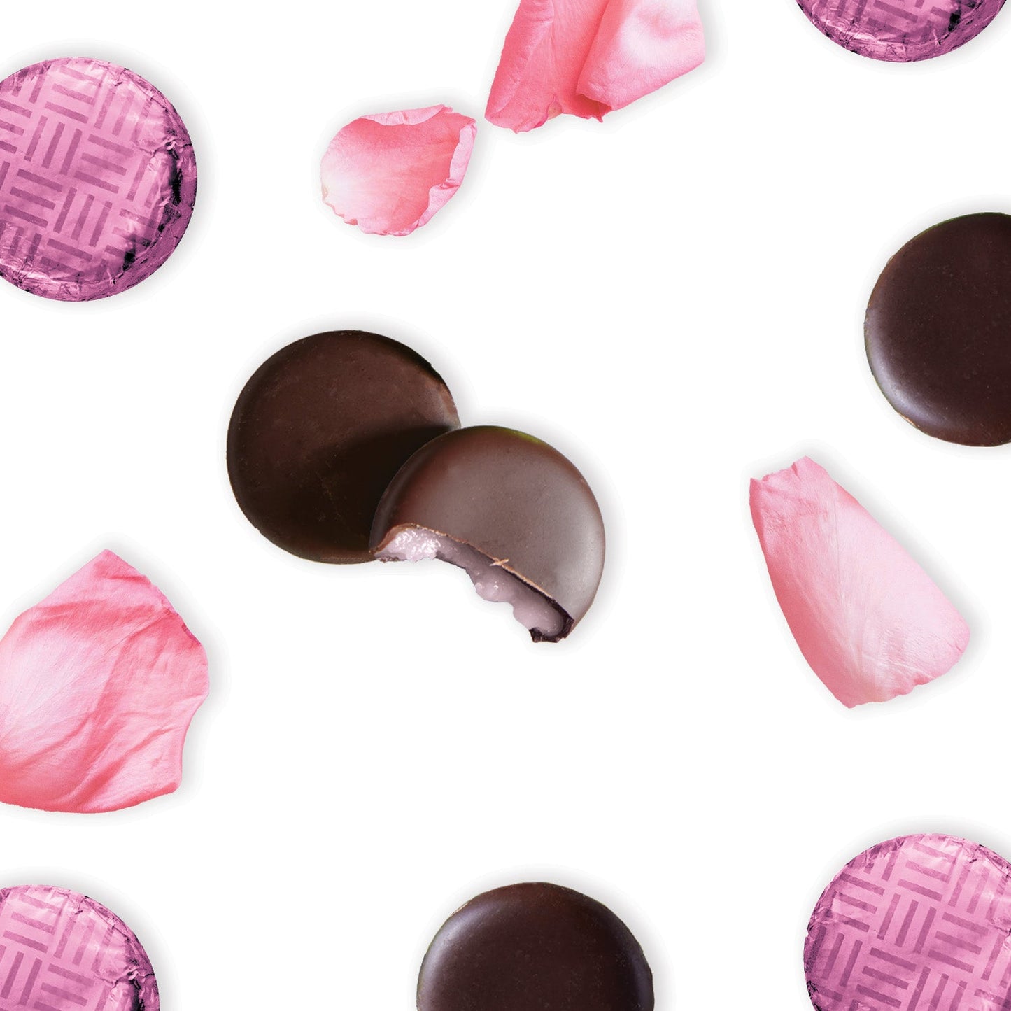 pink foiled dark chocolate rose cream bulk 1kg tubs