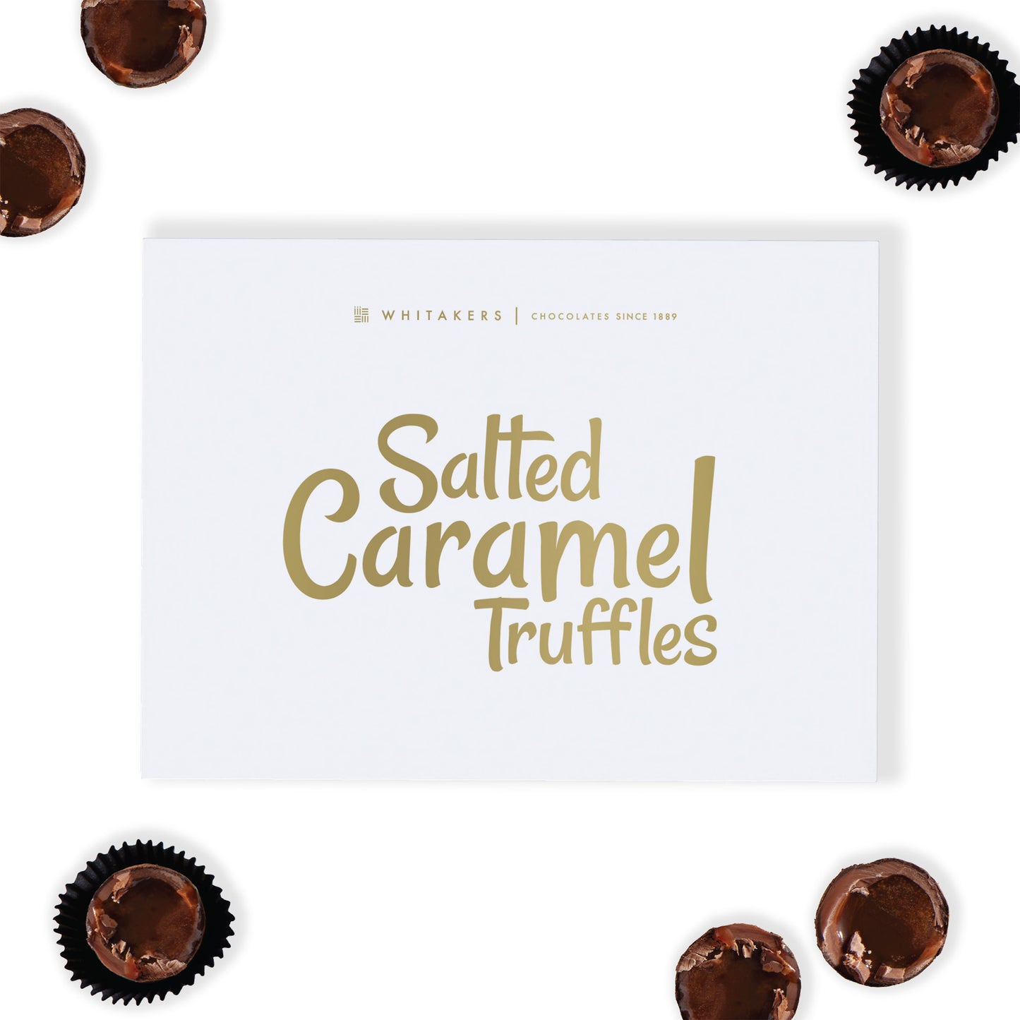 Luxury milk Salted Caramel Chocolate Truffle Gift Box, containing eight exquisitely hand-finished truffles