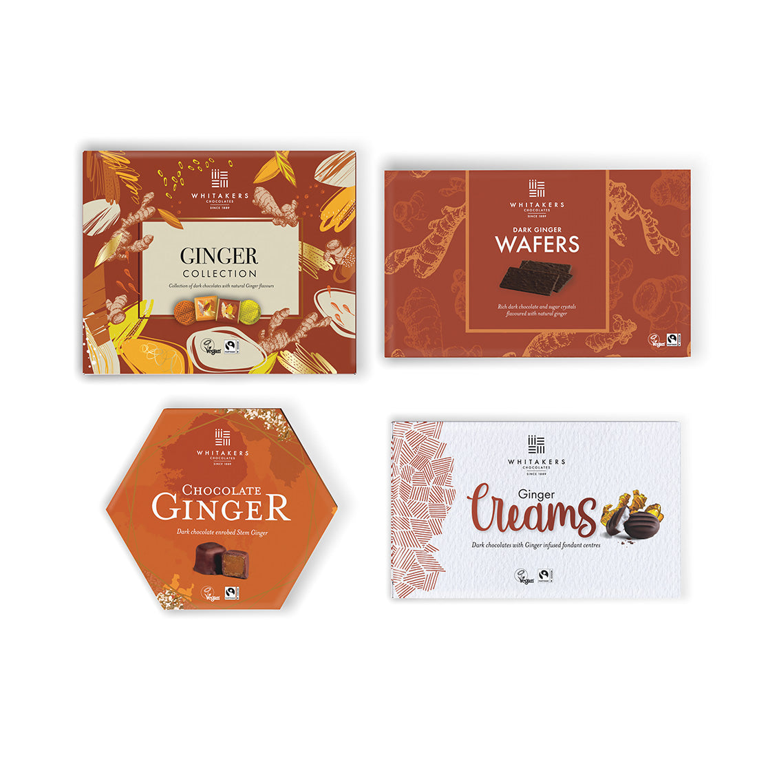 Luxury Tote bag 'Whitakers' chocolate ginger lovers hamper filled with dark chocolate stem ginger, dark chocolate ginger wafer thins, dark chocolate ginger fondant creams and dark chocolate ginger collection gift box