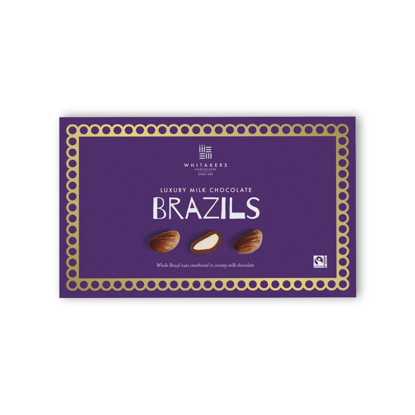 Whitaker's Luxury Milk Chocolate Brazils packaging on a white background