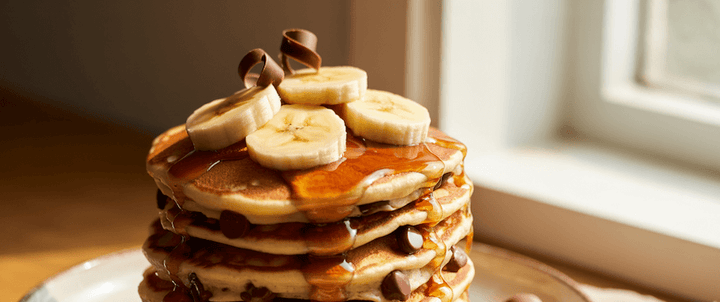Delicious Banana Chocolate Chip Pancakes Recipe UK with Whitakers Chocolates