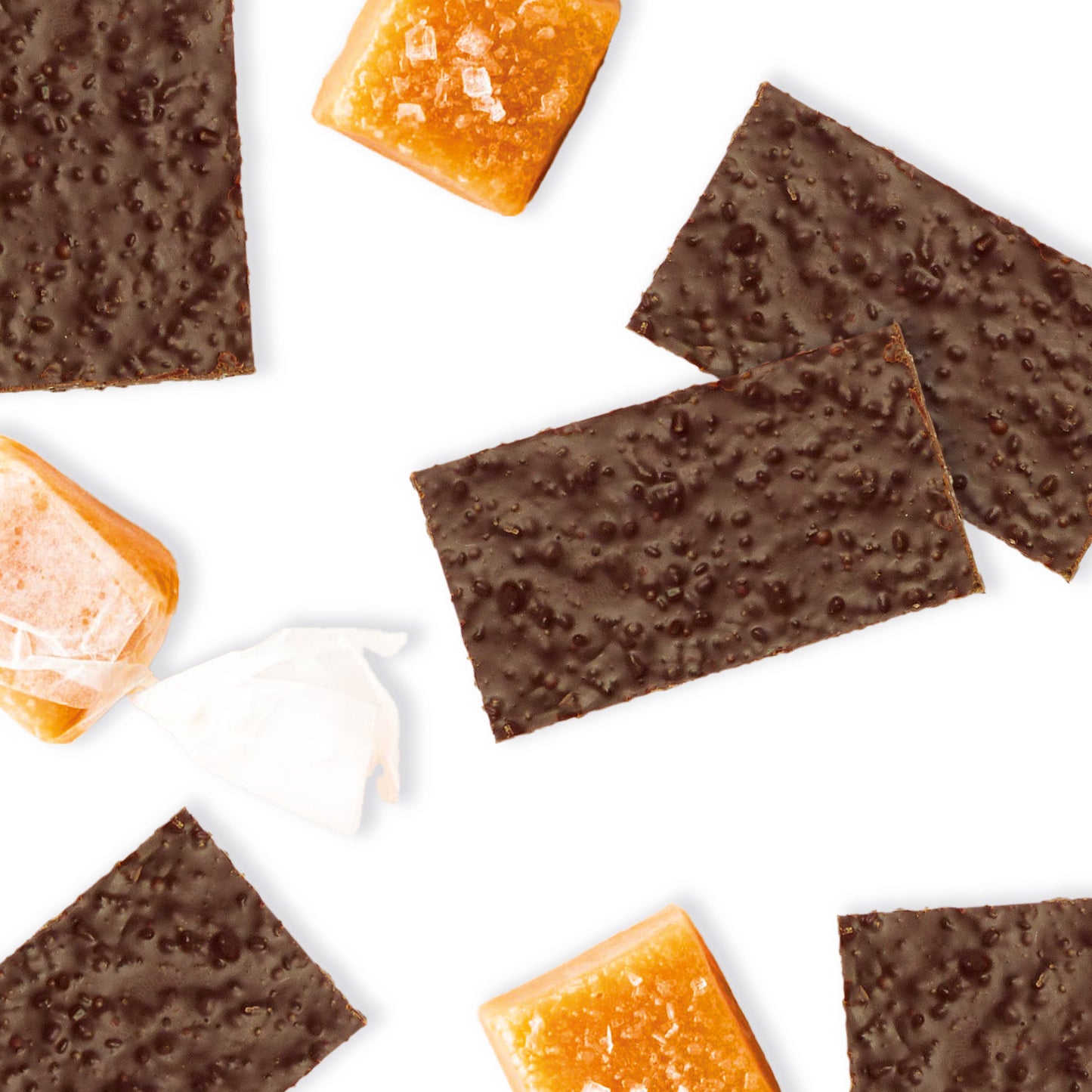 Milk Chocolate Wafer Thins, beautifully enhanced with natural sea salt and caramel flavour and delightful sugar crisp inclusions. Packed in 1kg bulk boxes