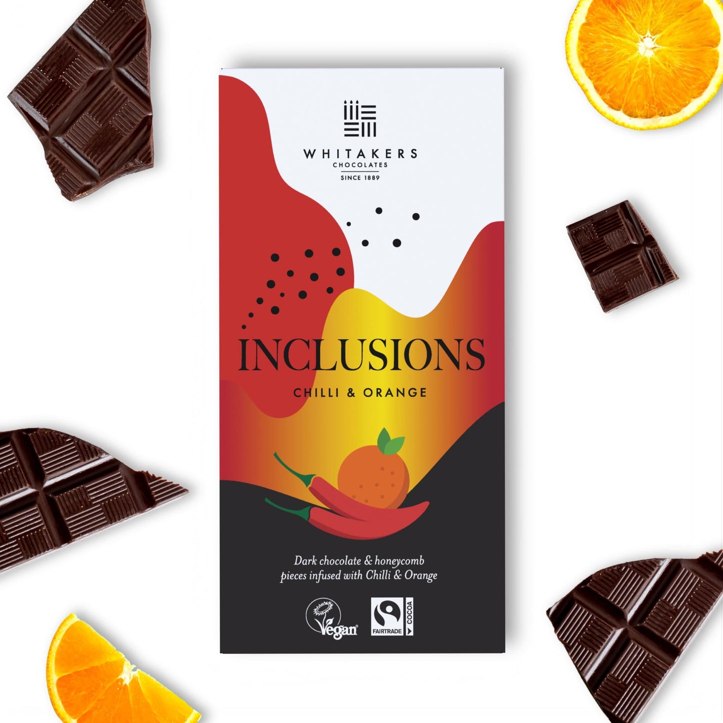 90g dark orange and chilli chocolate bar