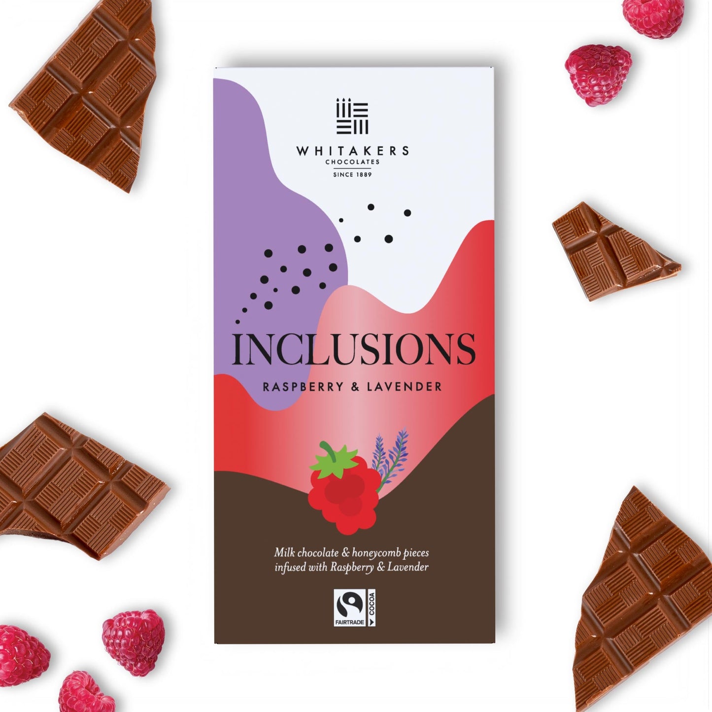90g milk raspberry and lavender chocolate bar