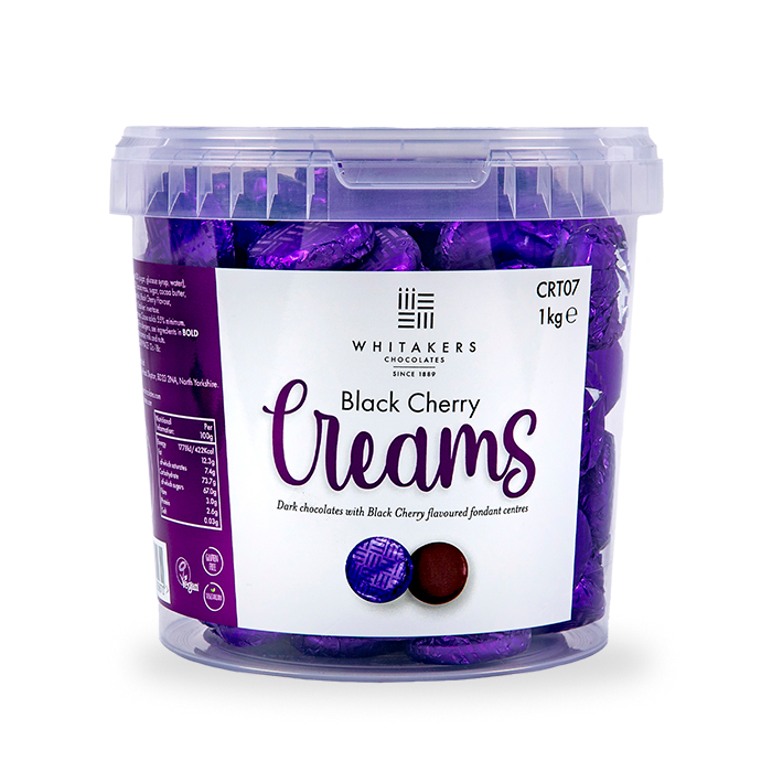 purple foiled dark chocolate black cherry cream bulk 2kg boxes
