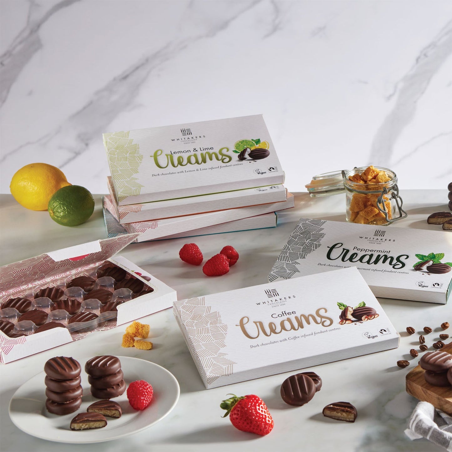 dark chocolate lemon & lime cream 150g box