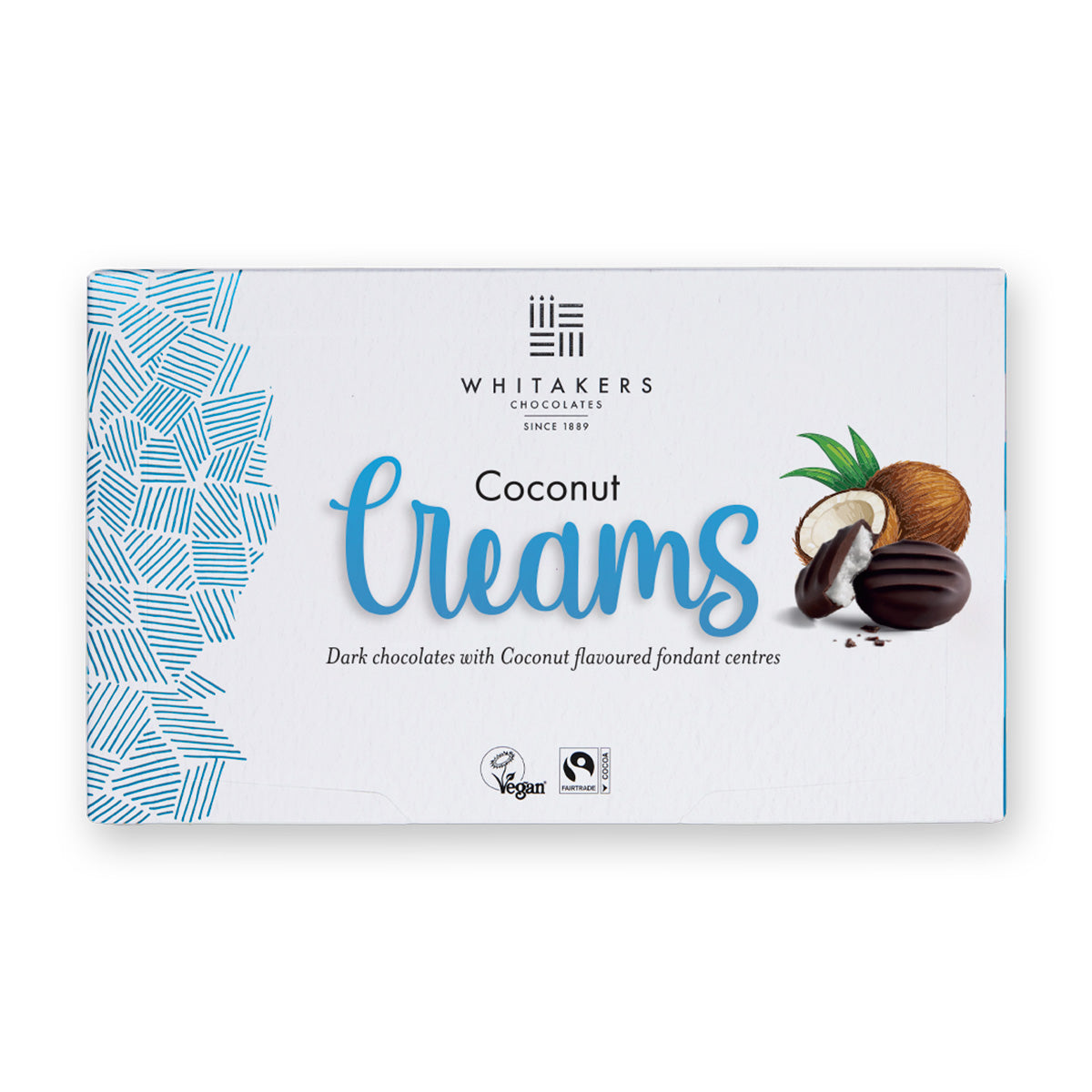 Whitaker's Coconut Creams chocolate packaging on a white background