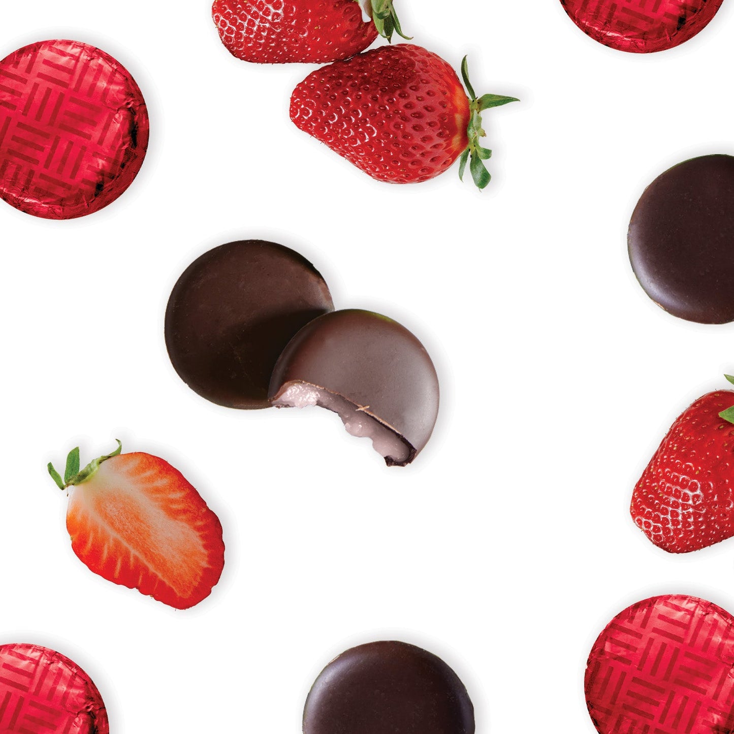 red foiled dark chocolate strawberry cream bulk 1kg tubs