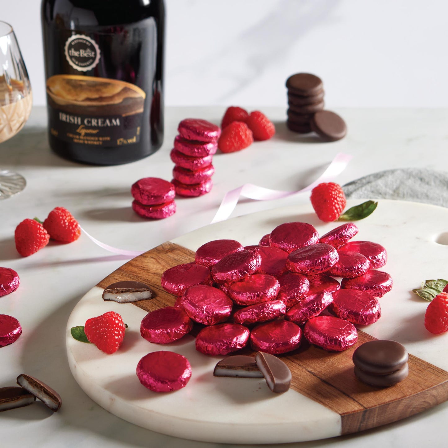 magenta foiled dark chocolate raspberry cream bulk 1kg tubs