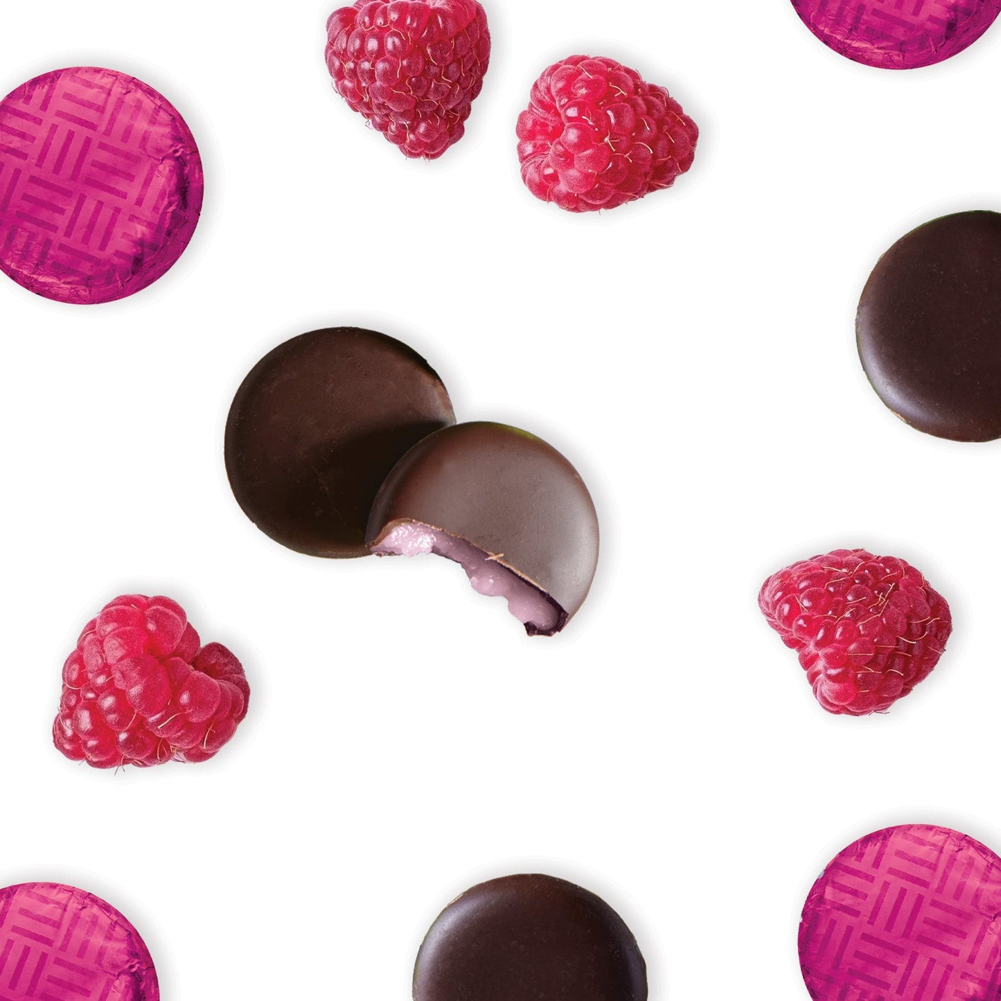 magenta foiled dark chocolate raspberry cream bulk 1kg tubs