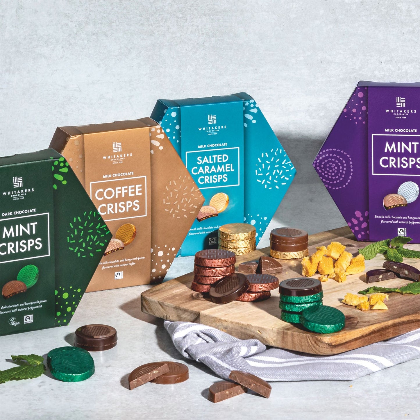dark chocolate mint honeycomb crisps 165g box
