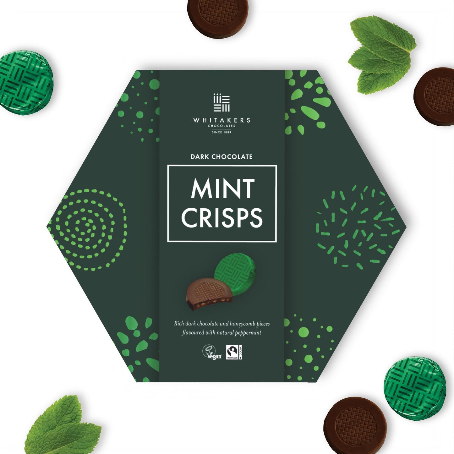 dark chocolate mint honeycomb crisps 165g box