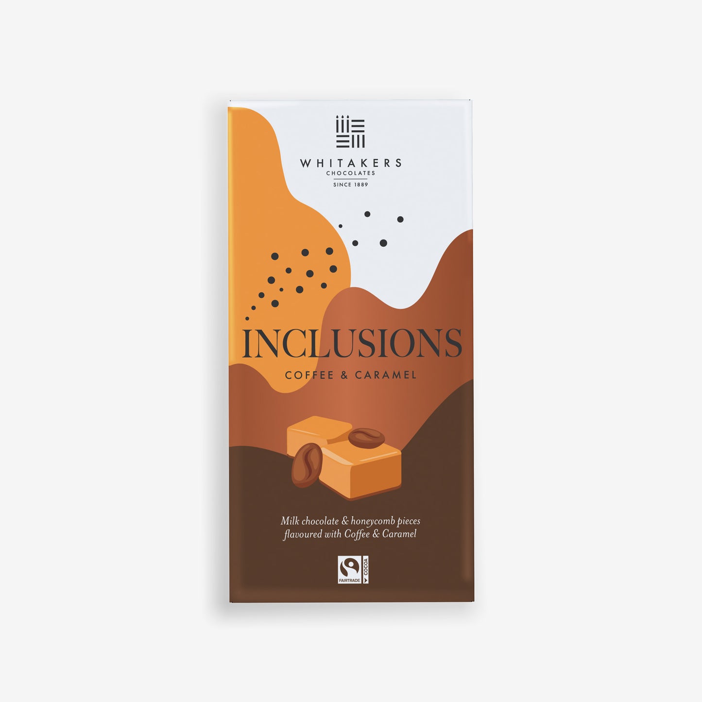 a luxurious 90g Milk Chocolate indulgence, masterfully flavoured with natural coffee and caramel, and filled with the satisfying crunch of honeycomb pieces. Wrapped in our distinctive paper packaging, this bar is a visual and sensory delight, perfectly encapsulating Whitakers commitment to innovation and quality