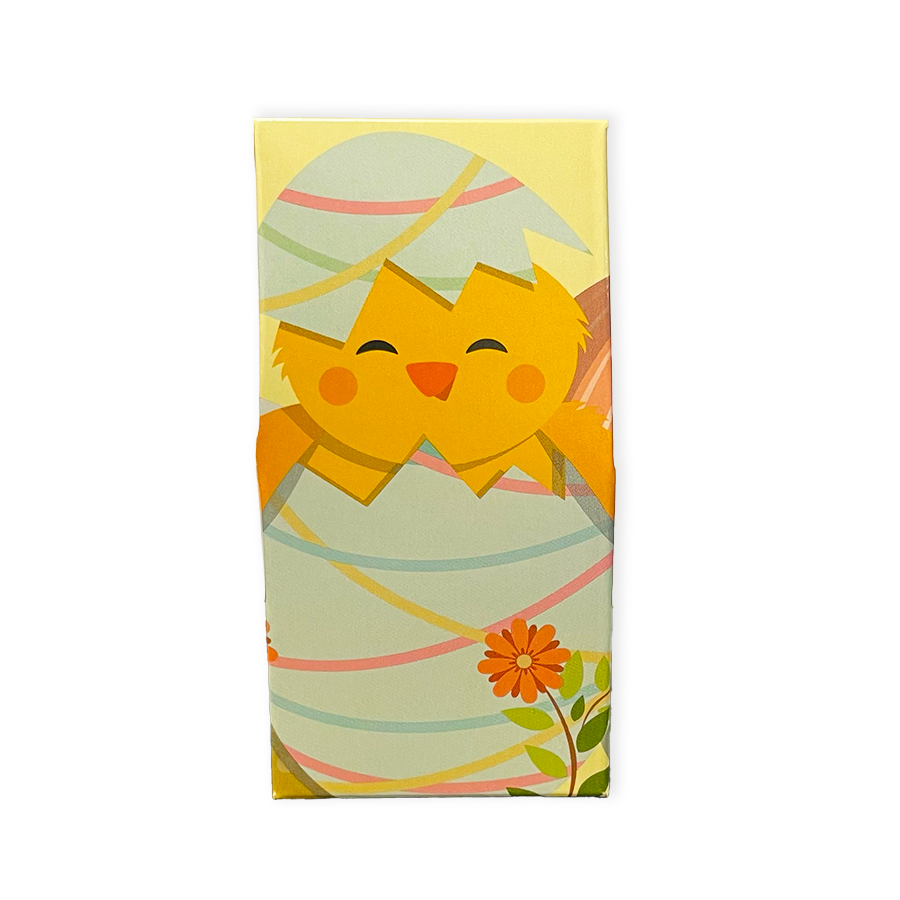 Easter-themed Milk Chocolate Neapolitans, perfectly packaged in an adorable 'Easter Chick' design carton.  These delightful chocolates are ideal for adding a touch of whimsy to your Easter celebrations, especially during Easter egg hunts