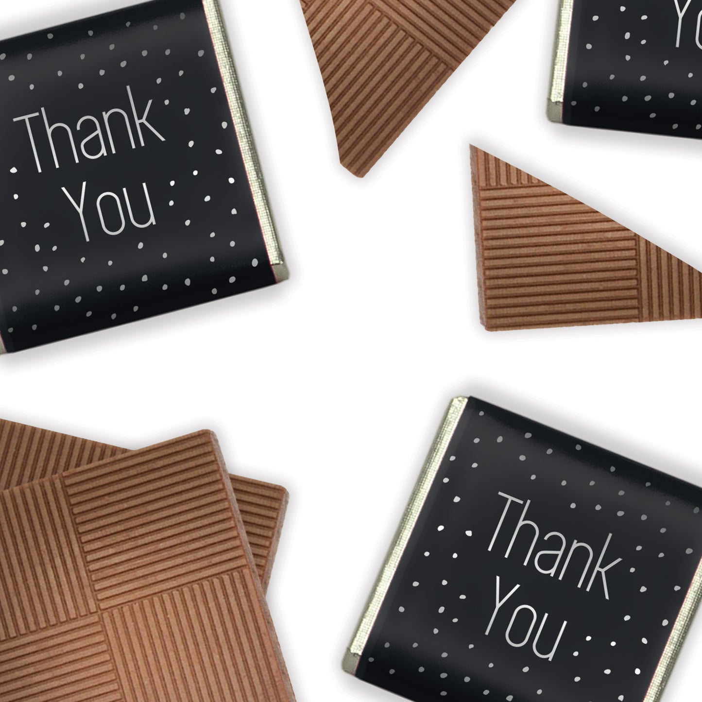 milk chocolate neapolitans with a thank you wrapper (black band with silver printed font and pattern)