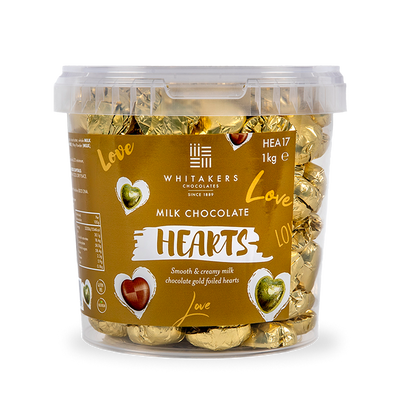 Milk Chocolate Gold Foiled Hearts Tub (1kg)