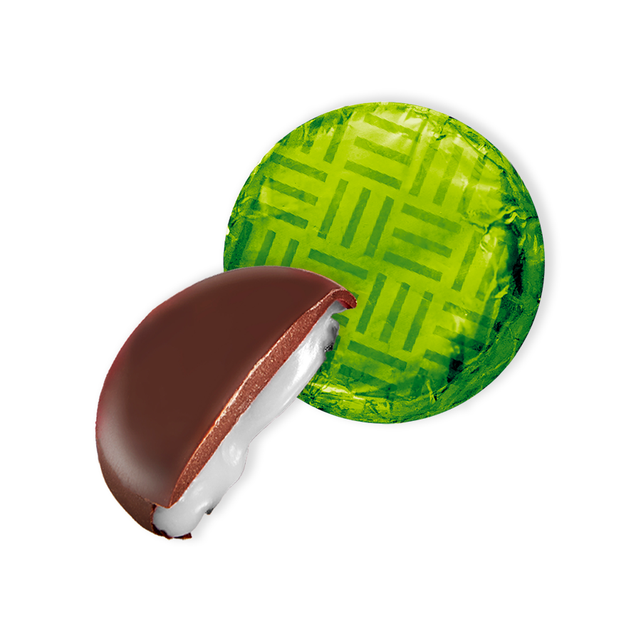Lime green foiled dark chocolate lemon/lime flavoured fondant creams packed in bulk 2kg catering boxes