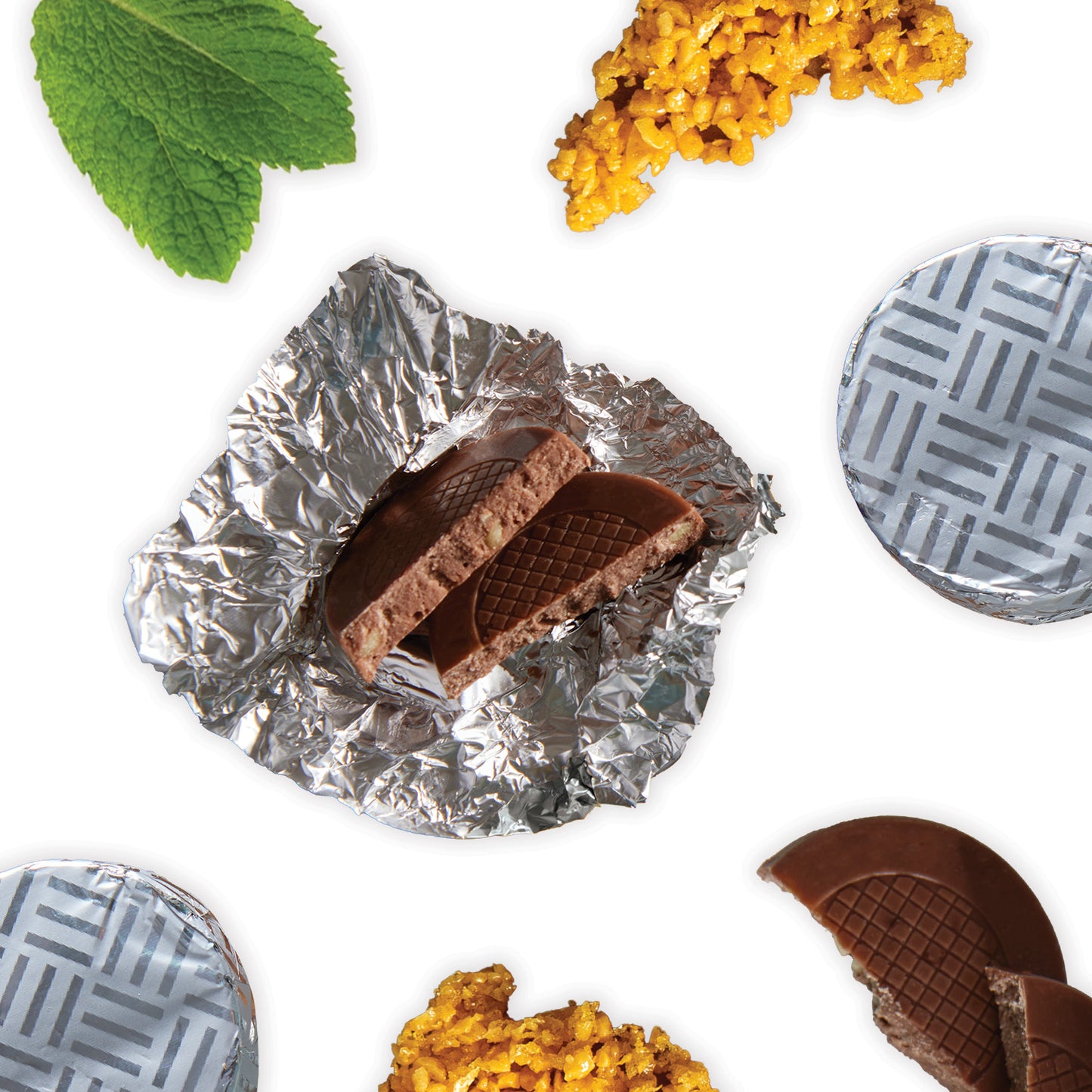 silver foiled milk mint and honeycomb crisps packed in 800g clear tubs