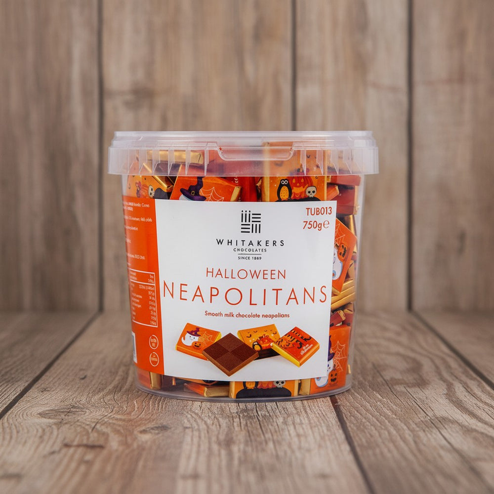 Halloween-themed Milk Chocolate Neapolitans, perfect for trick-or-treaters and party-goers alike.&nbsp;  Each of the 150 creamy milk chocolate pieces comes individually wrapped in Luxury foil and adorned with eerie full-colour paper wrappers, capturing the spirit of Halloween