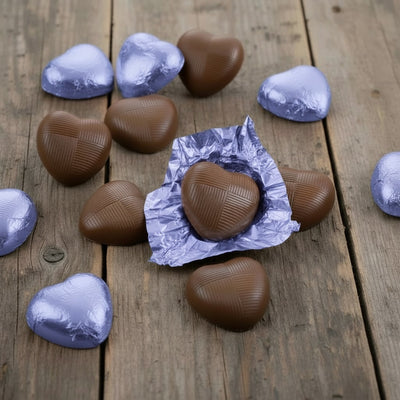 Milk Chocolate Lilac Foiled Hearts (1kg boxes)