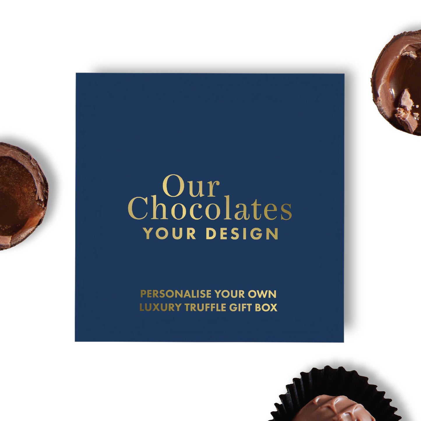 Corporate branded gift boxes. Custom chocolate truffle gift boxes that can carry logos, patterns and brand messages