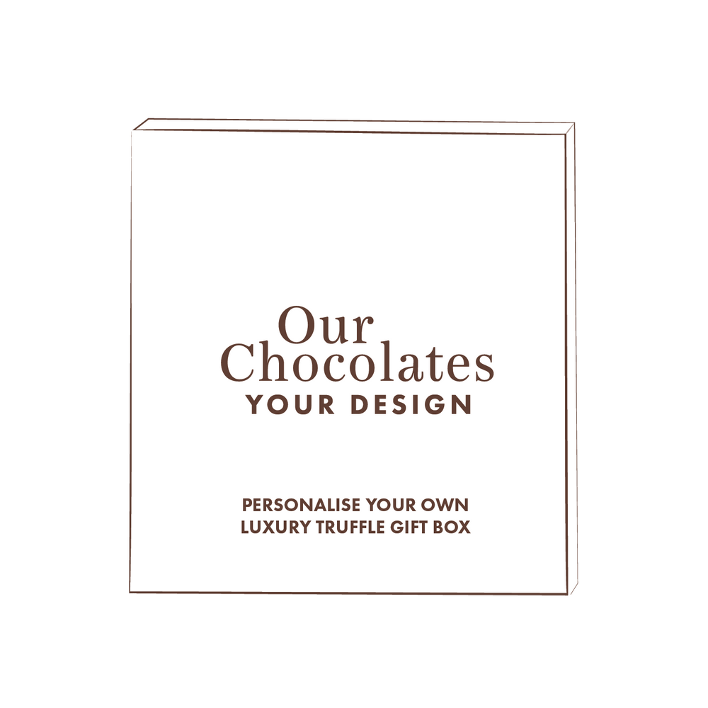 Corporate branded gift boxes. Custom chocolate truffle gift boxes that can carry logos, patterns and brand messages