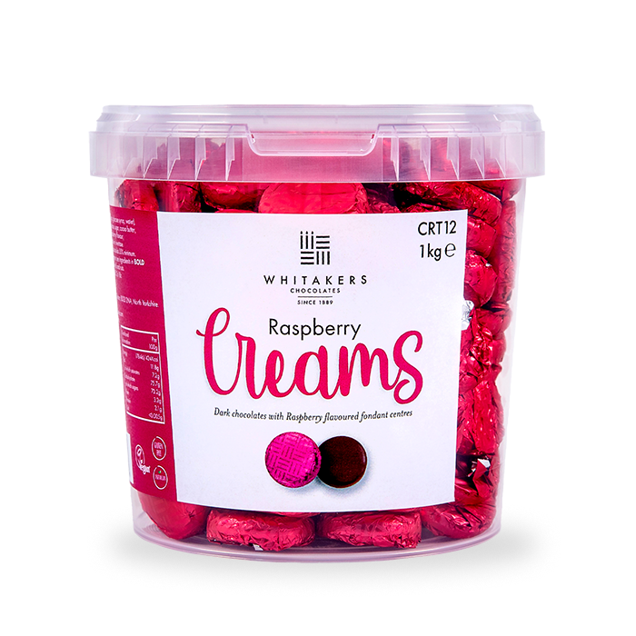 magenta foiled dark chocolate raspberry cream bulk 1kg tubs
