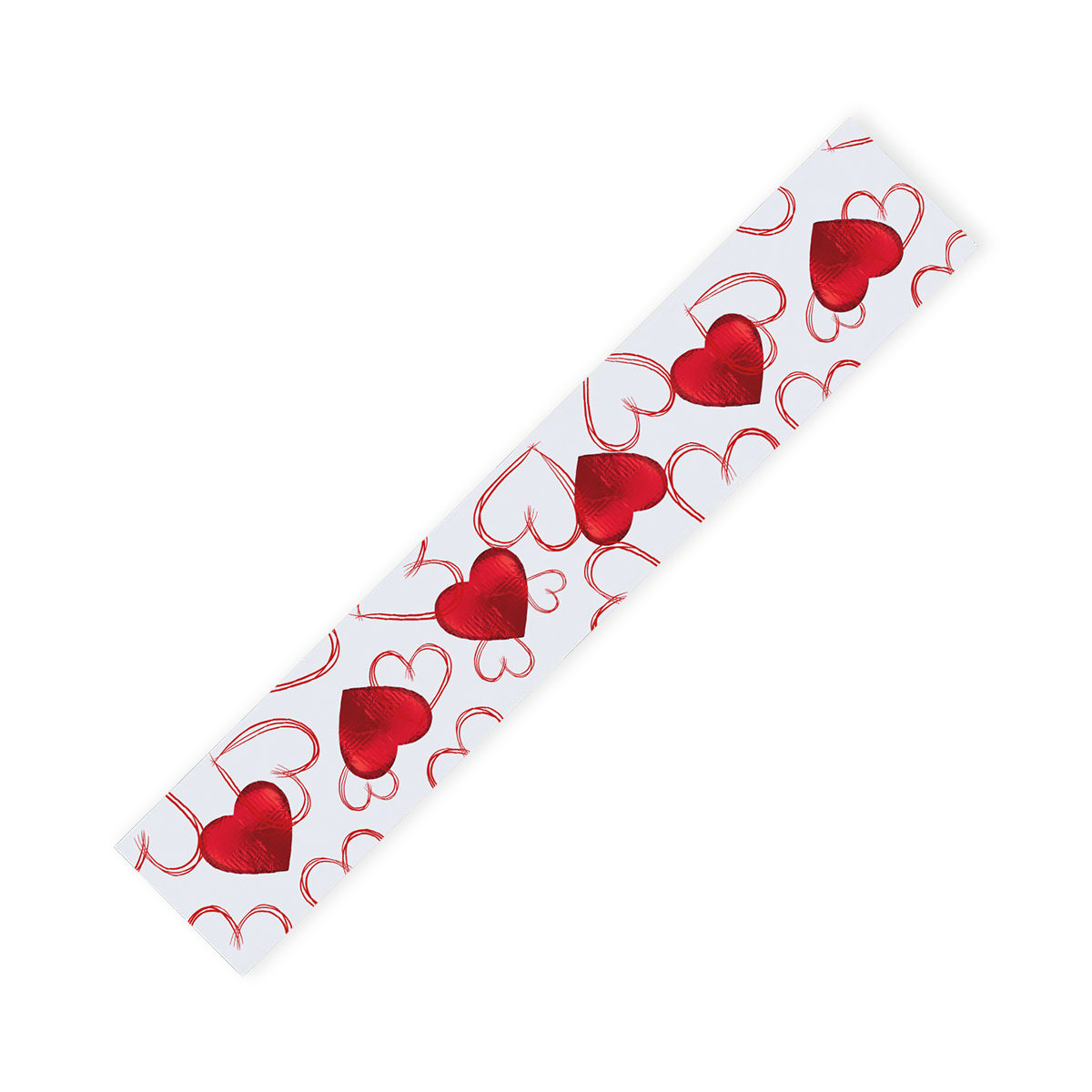 Love Hearts Chocolate Gift Box Stick, the perfect Valentine's Day treat to express your affection.  This elegantly designed gift box is adorned with a red and white love heart pattern, featuring heart-shaped cutouts that playfully reveal the Luxury red-foiled milk chocolate hearts within.  Each box contains six exquisite milk chocolate hearts