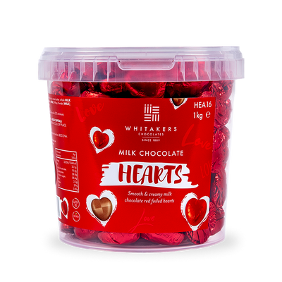 Foiled Milk Chocolate Red Hearts Tub (1kg)