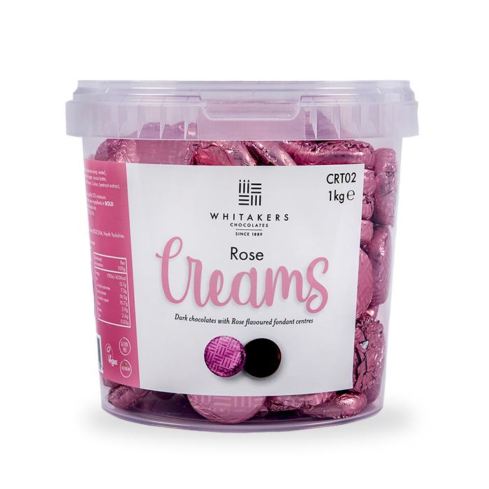 pink foiled dark chocolate rose cream bulk 1kg tubs