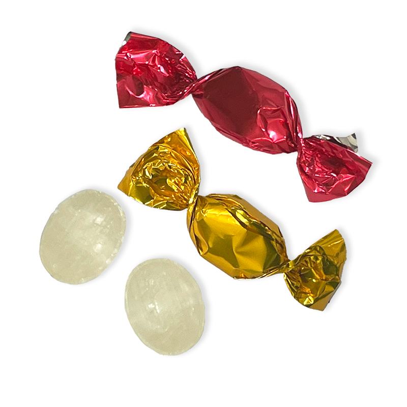 small, hard-boiled sweets, each bursting with the juicy essence of fruit flavours and individually wrapped in a rainbow of colourful wrapper