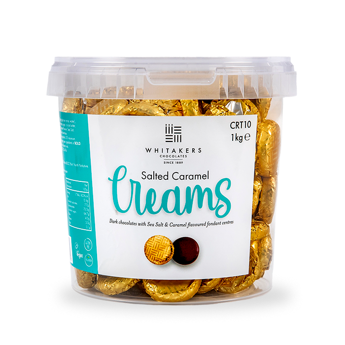 gold foiled dark chocolate salted caramel cream bulk 1kg tubs