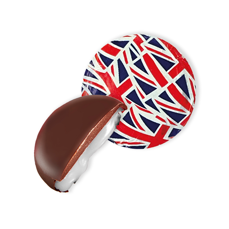 Dark chocolate peppermint fondant creams, all wrapped in Union Jack Foil