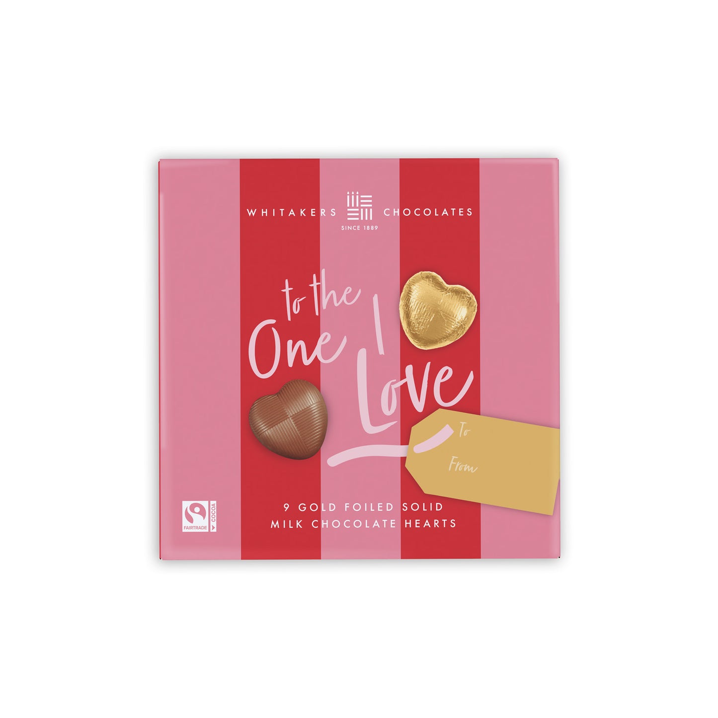 Whitaker's Chocolates packaging with heart-shaped chocolates on a white background