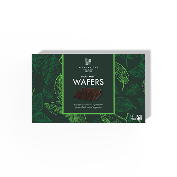 Dark chocolate mint flavoured wafer thins, in a 150g gift box
