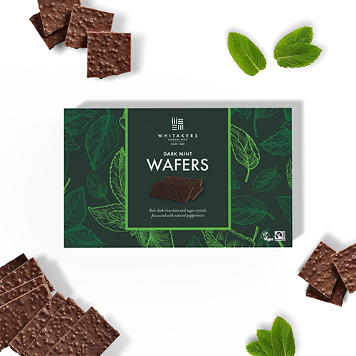 Dark chocolate mint flavoured wafer thins, in a 150g gift box