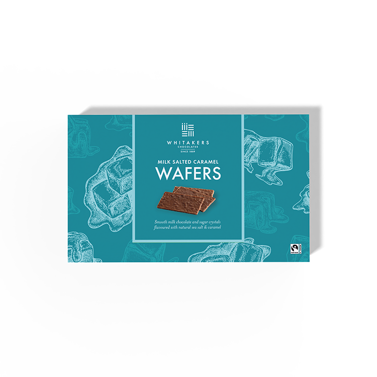 Milk chocolate salted caramel flavoured wafer thins, in a 150g gift box