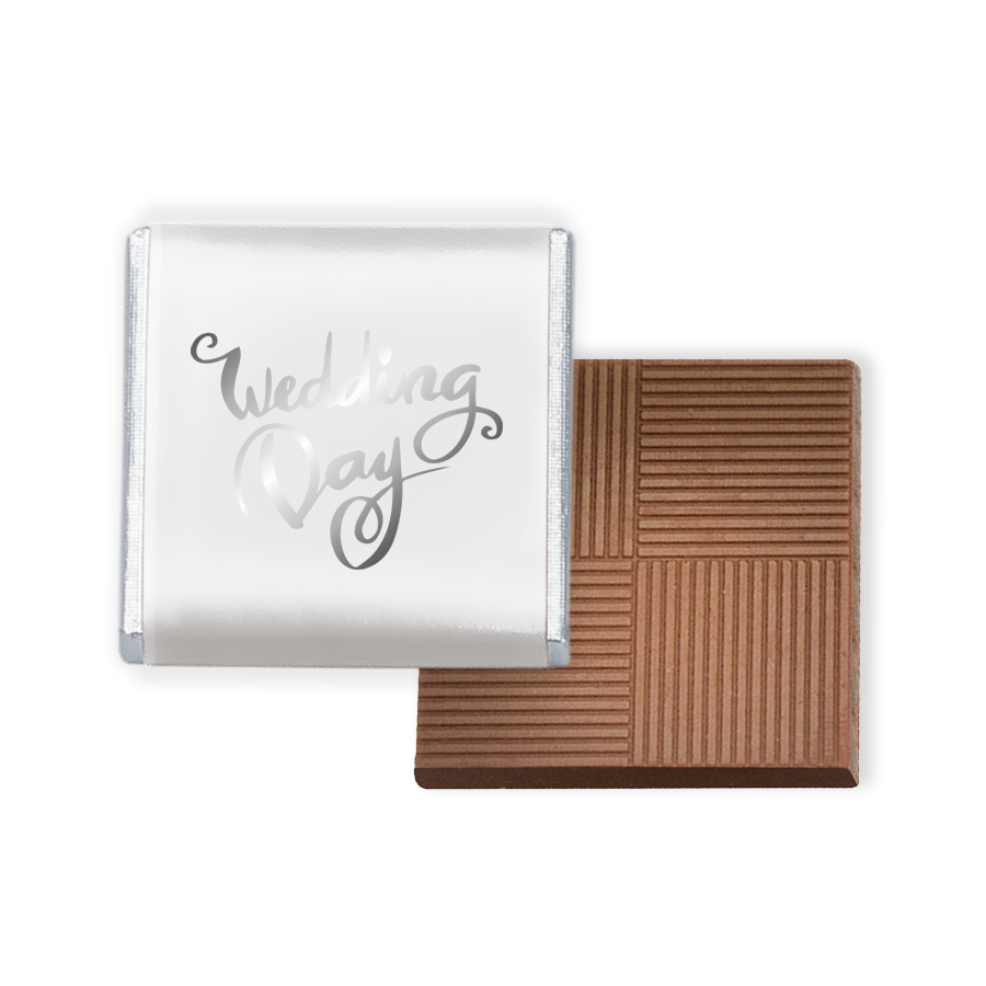 Milk Chocolate Neapolitans, designed to celebrate love and union.  Each chocolate is delicately wrapped in luxurious foil and encased in a pristine white paper wrapper, beautifully adorned with 'wedding day' in graceful silver print.  This bulk 2kg box, containing 400 individually wrapped chocolates
