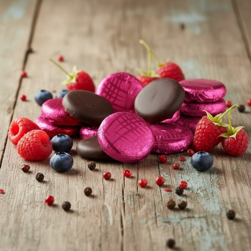 Dark Chocolate Foiled Pink Gin Fondant Creams Tub (1kg)