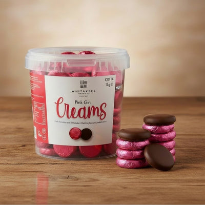 Dark Chocolate Foiled Pink Gin Fondant Creams Tub (1kg)