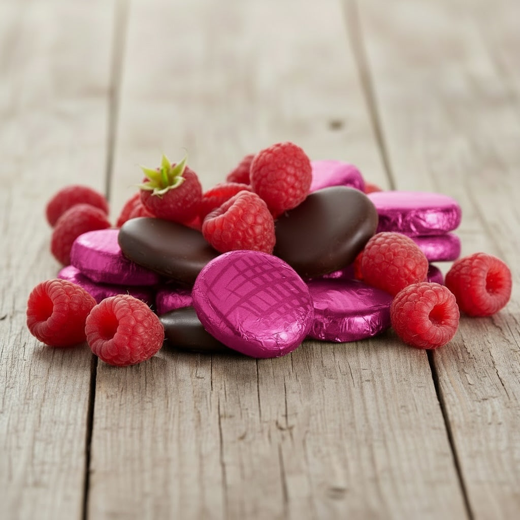 Dark Chocolate Foiled Raspberry Fondant Creams Tub (1kg)
