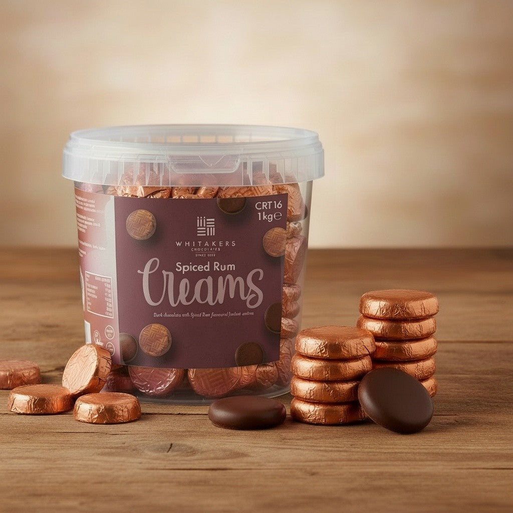dark chocolate foiled spiced rum fondant creams tub 1kg