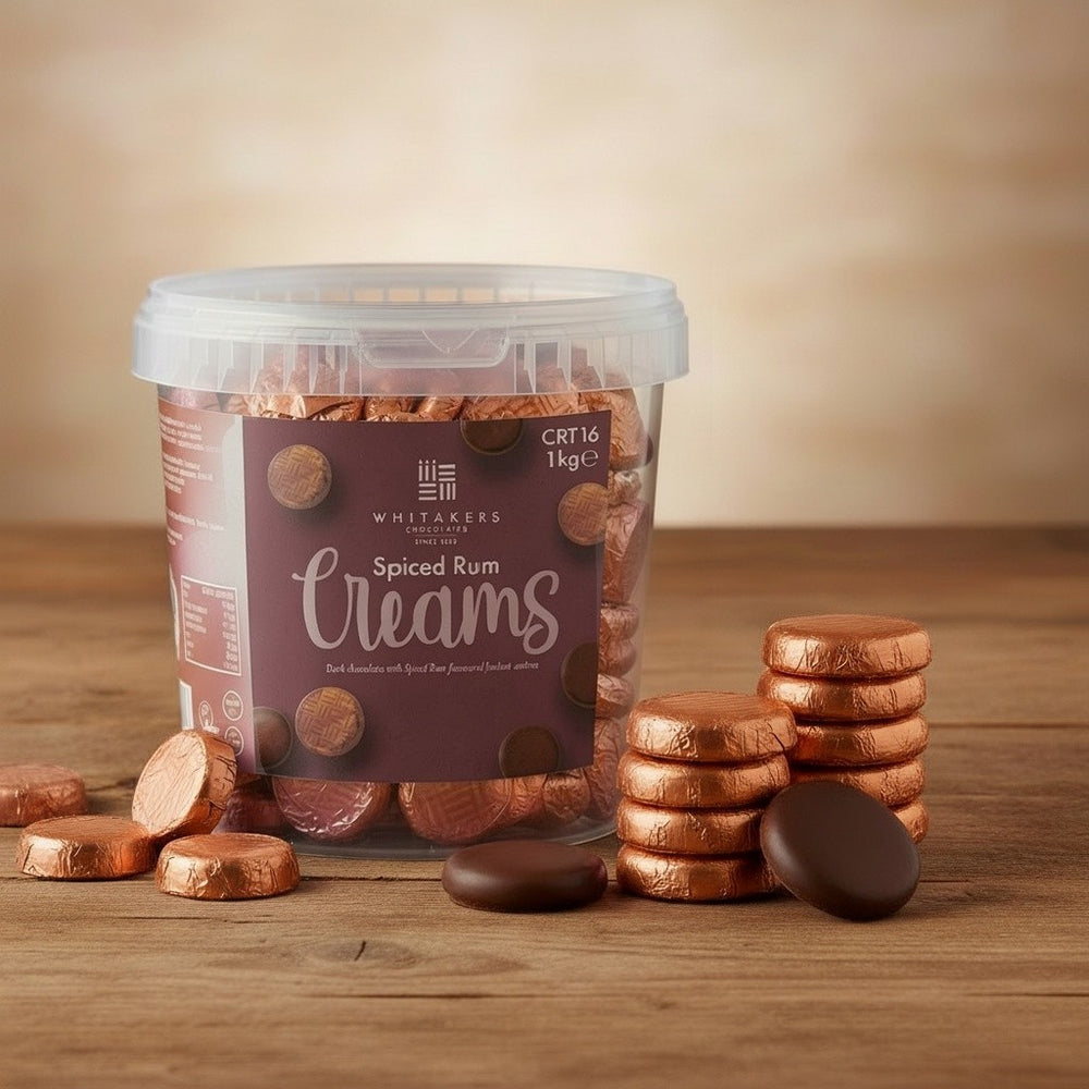 dark chocolate foiled spiced rum fondant creams tub 1kg