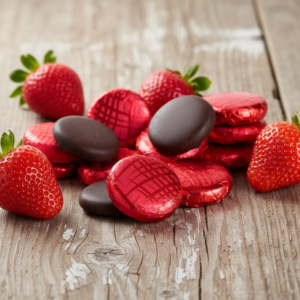 Dark Chocolate Foiled Strawberry Fondant Creams Tub (1kg)