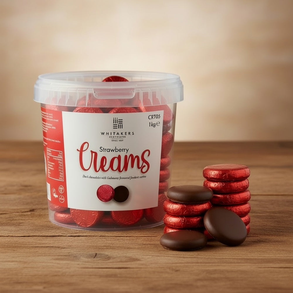 Dark Chocolate Foiled Strawberry Fondant Creams Tub (1kg)