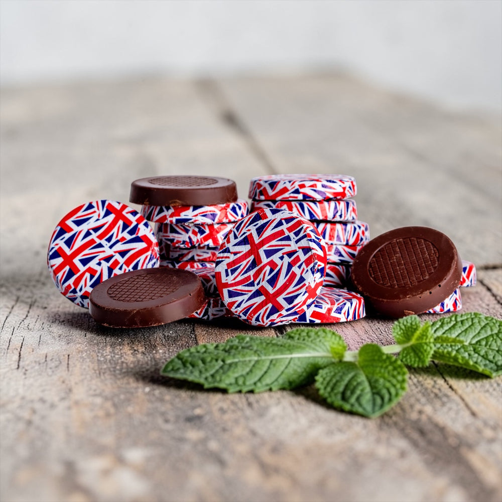 Dark Chocolate Union Jack Foiled Mint Crisps (800g)